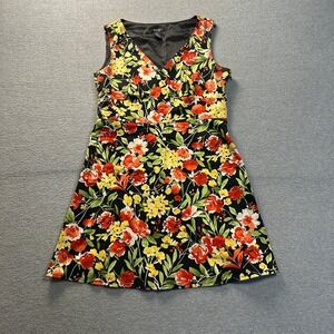 Spense Petite Fit Flare Dress Womens 8P Floral Cotton Stretch V-Neck Sleeveless